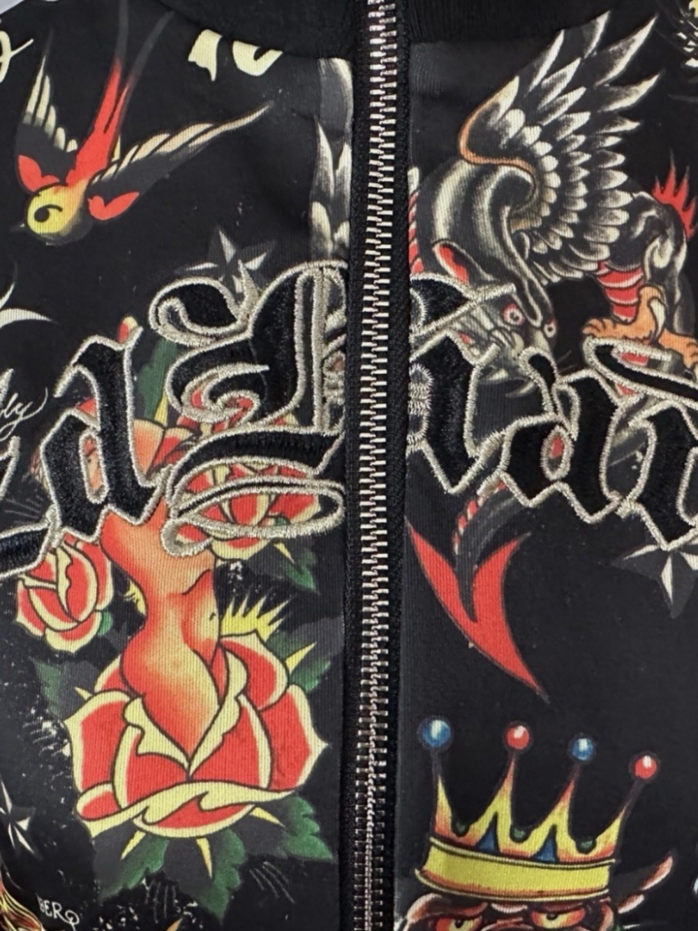 NEW! NWT ED HARDY Y2K Shrunken Flashboard Track Jacket Tattoo Black SIZE MEDIUM - Picture 2 of 9